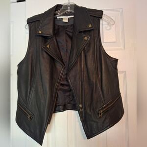Rezrekshn Black Leather Moto Vest With Bronze Hardware